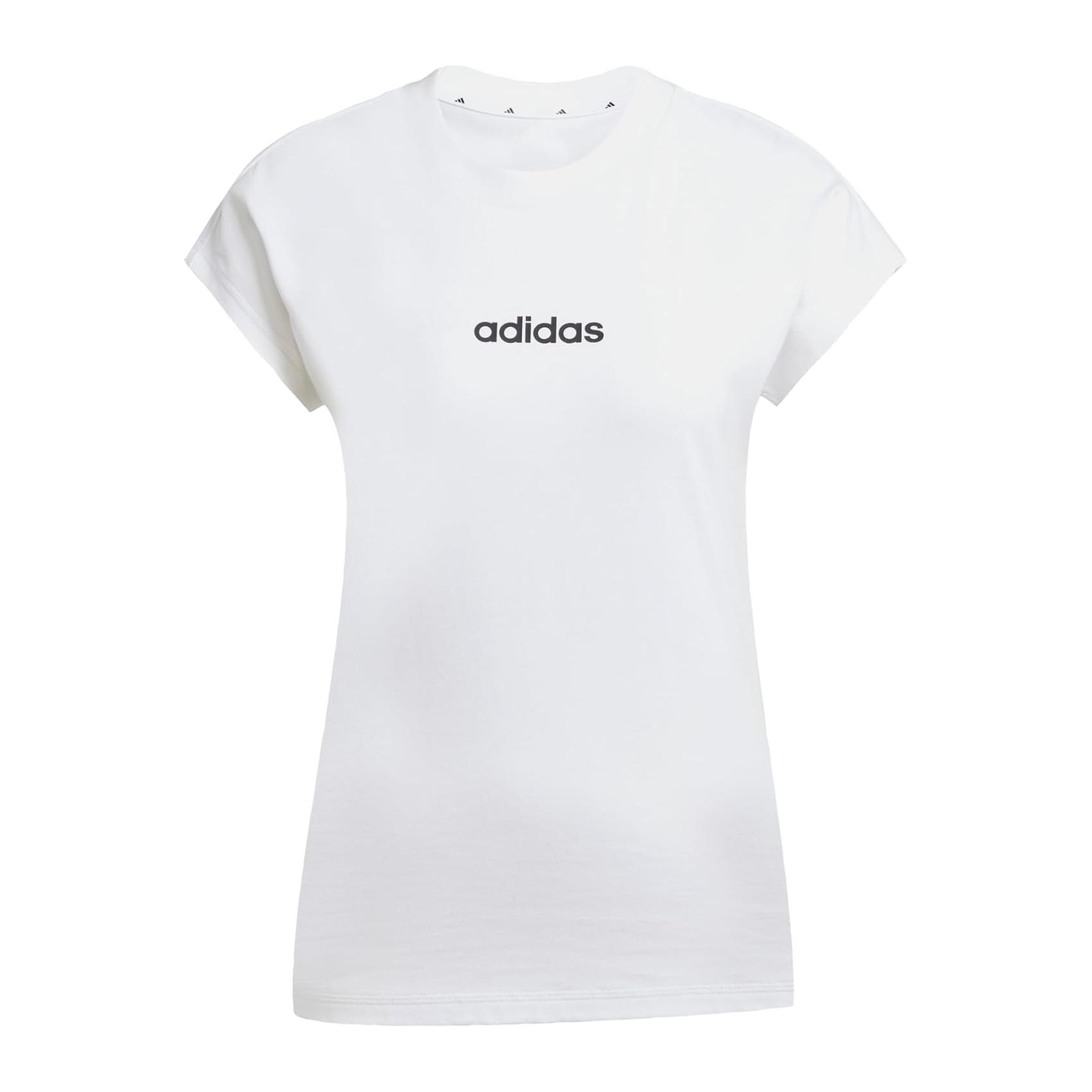 (L) T-shirt de Algodão Adidas Essentials para Mulher Linear Corte Ajustado - Preto/Branco