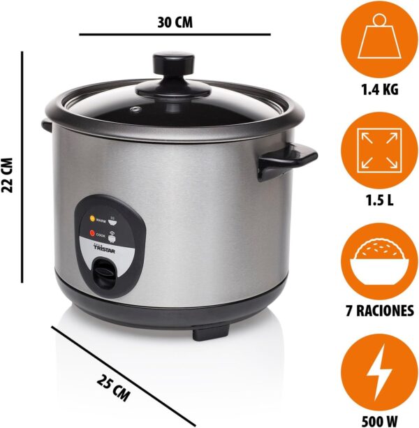 Panela de Arroz Tristar RK-6127 1.5 L 500 W Antiaderente Automática Plateada