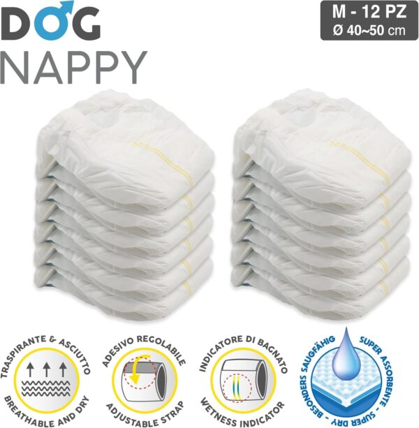 (M 40-50cm) 12 Fraldas Descartáveis Croci Dog Antiolor para Cães Machos