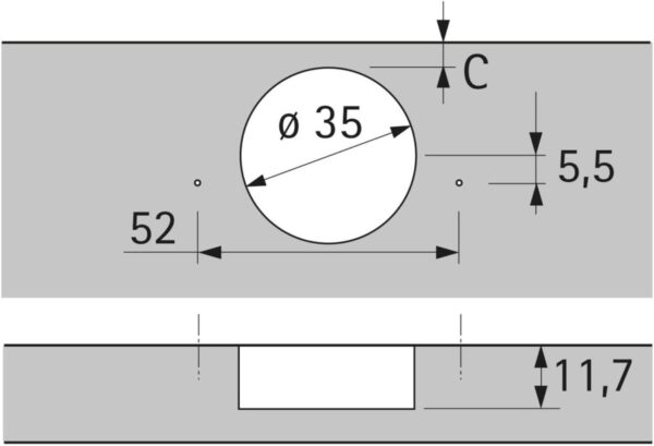 Dobradiça Gran Angular Sensys 8657i Patrón de Taladros TH 52 X 5,5 mm para Atornillar