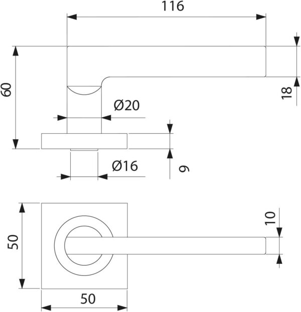 Puxadores de Porta Níquel Acetinado Modernos com Mola de Retorno Emuca Roseta 50x50mm