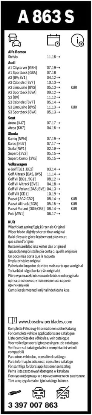 Escovas Limpa Para-brisas Bosch Aerotwin A863S 65 cm/45 cm com Adaptador Premontado
