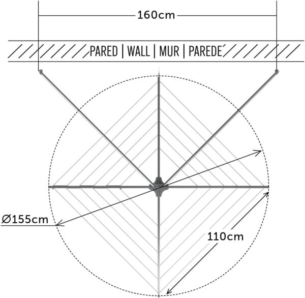 (110x110cm) Estendal Rotativo Cuncial B2 em Aço Inox e Alumínio 18m - Prateado