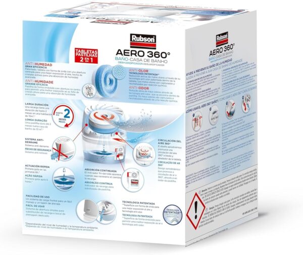 Desumidificador Portátil Rubson AERO 360º Banho Sem Fios com Tableta Antihumidade 450 g