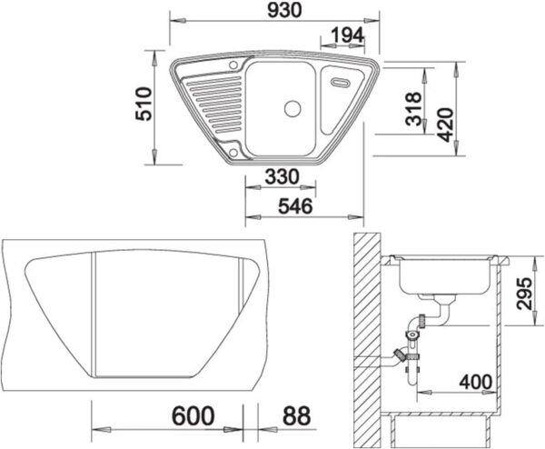 Lava-louça de Canto Blanco Tipo 9 E em Aço Inoxidável com Escorredor Reversível