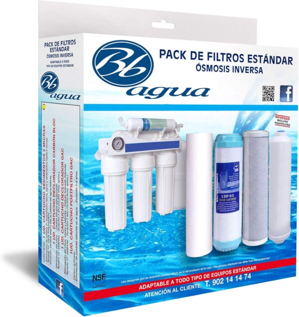Pack de 4 Filtros Sedimentos Carvão GAC Block Coco Natural Membrana Bbagua 75 GPD com
