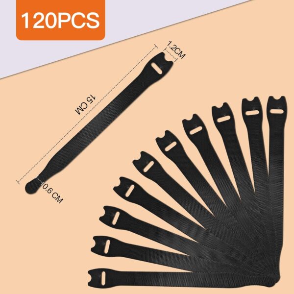 Conjunto de 120 Fitas Organizadoras de Cabos Zivacate com Gancho e Bucle - Preto