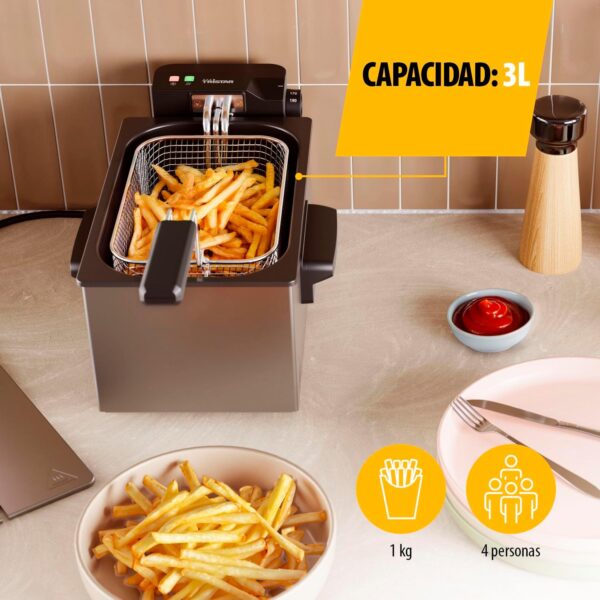 Fritadeira Tristar FR-9326 Inoxidável 3 L Termostato 190°C Zona Fria Lavável Na Máquina