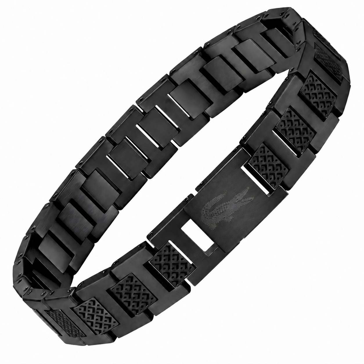 Pulseira em Aço Inoxidável com Detalhe Crocodilo e Estilo Desportivo Icónico 12mm x 21,5 cm - Preto