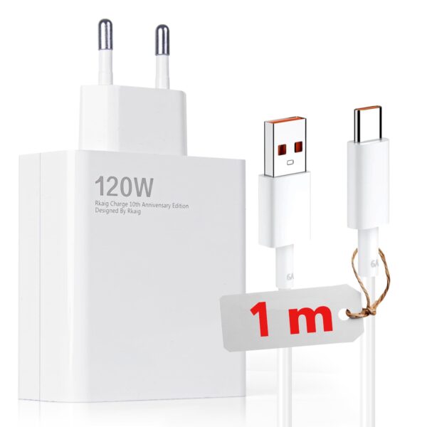 Carregador 120W Fast Charge USB-C com Cabo 1m - Branco