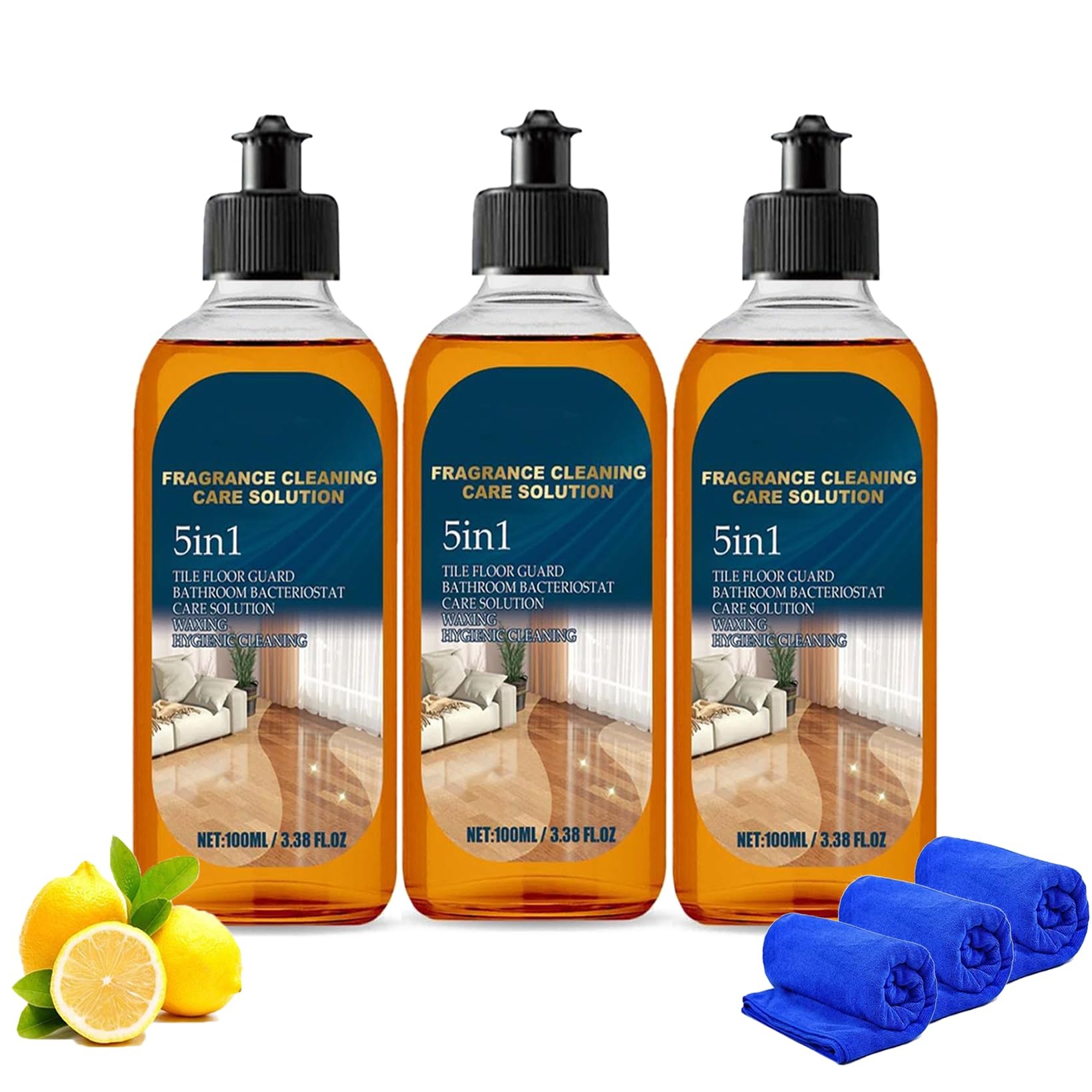 (3x100ml) Detergente de Chão Brilho 5-em-1 Madeira e Mármore Gloss Effect Limão