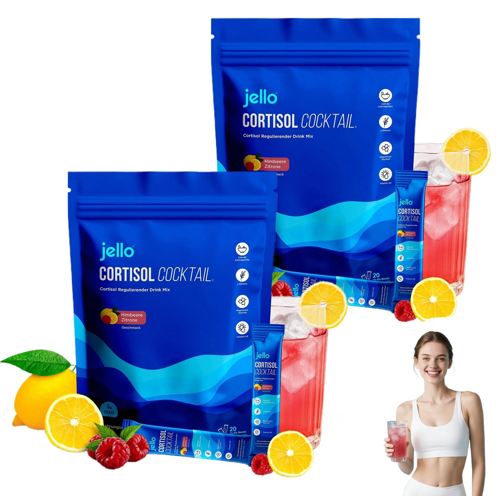 Suplemento de Cortisol Redução de Stress e Bem-estar Jello Cocktail na Saquetas