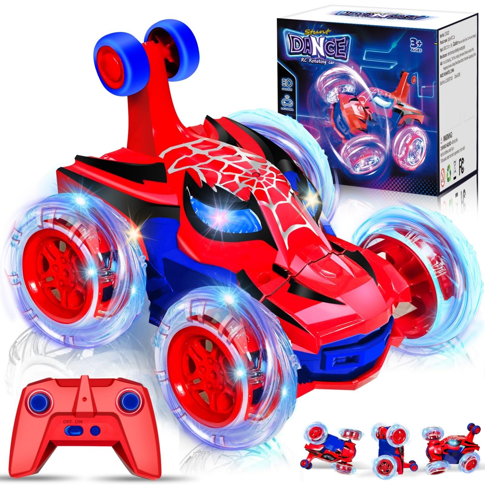 Carro Telecomandado Spider Monster Stunt 360° com Luzes LED - Vermelho