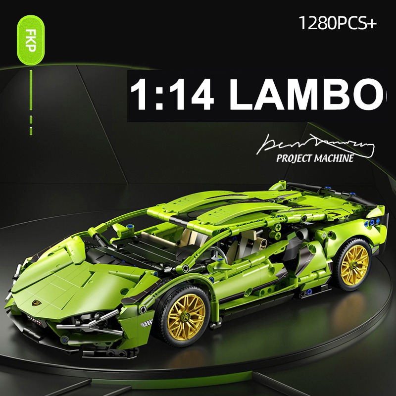 Carro de Corrida Blocos de Construção Escala 1:14 Estilo Lamborghini Brinquedo Educativo 1280 peças