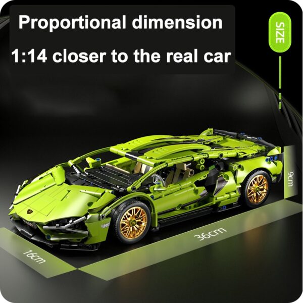 Carro de Corrida Blocos de Construção Escala 1:14 Estilo Lamborghini Brinquedo Educativo 1280 peças