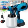 Pistola de Pulverização Elétrica 1000ml Sem Fio 1500W 3 Modos de Pintura 18V