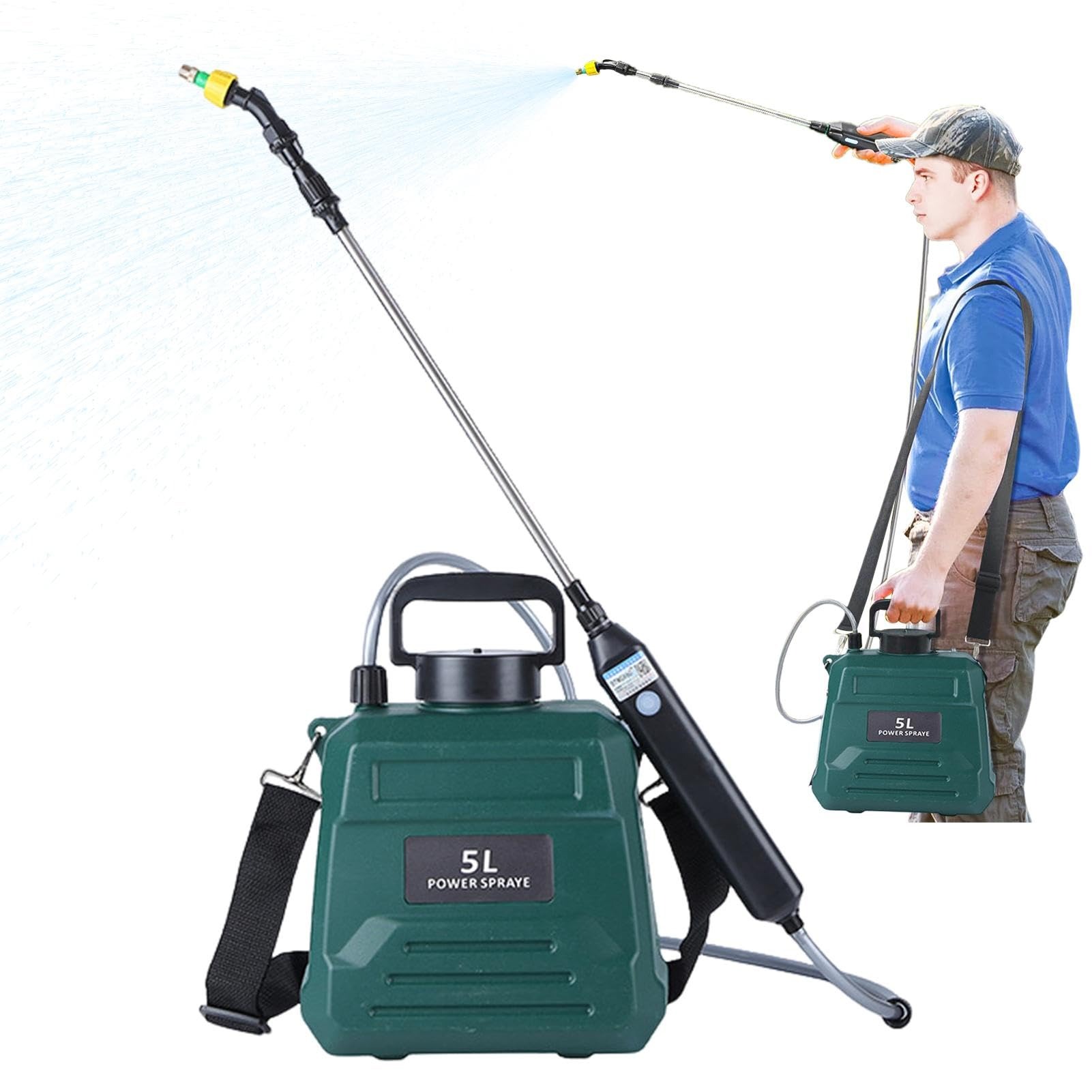 (5L) Pulverizador de Jardim Elétrico Recarregável com Haste Retrátil - Verde