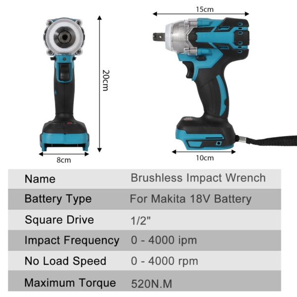 Chave de Impacto 1/2" a Bateria 18V Brushless 520Nm