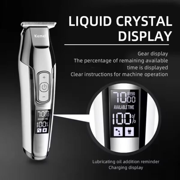 Máquina de Cortar Cabelo Kemei KM-5027 Ecrã LCD - Prateado