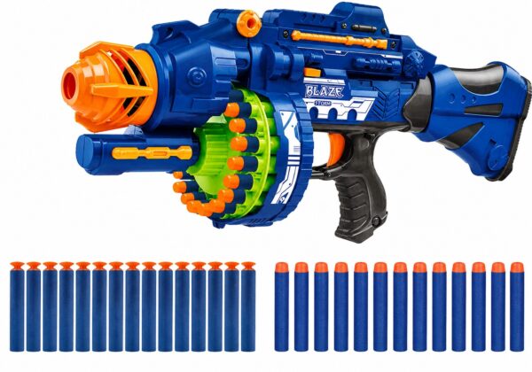 Pistola de Brincar Automática Blaze Storm ZC7051 com 40 Dardos de Espuma - Azul/Laranja