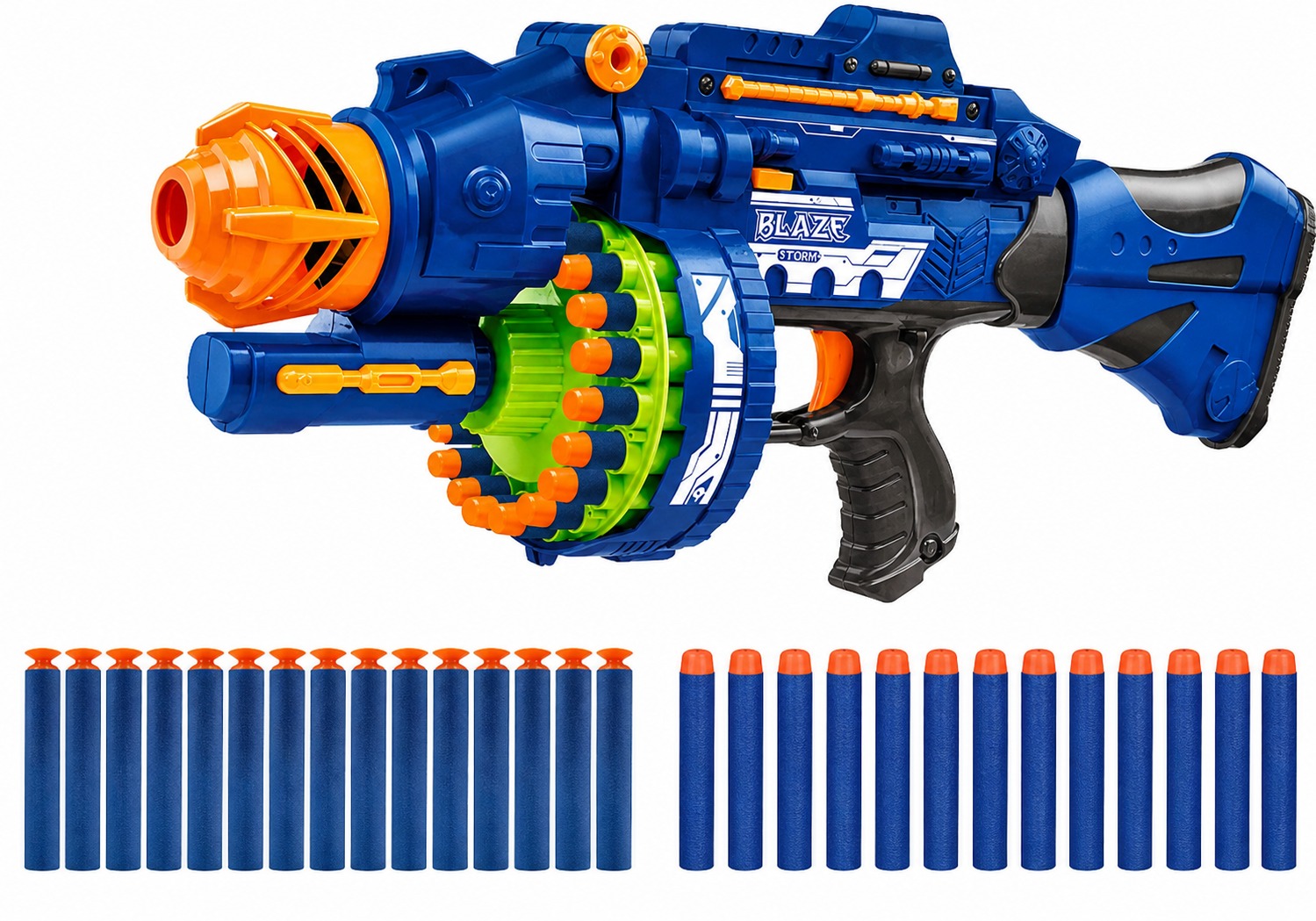Pistola de Brincar Automática Blaze Storm ZC7051 com 40 Dardos de Espuma - Azul/Laranja