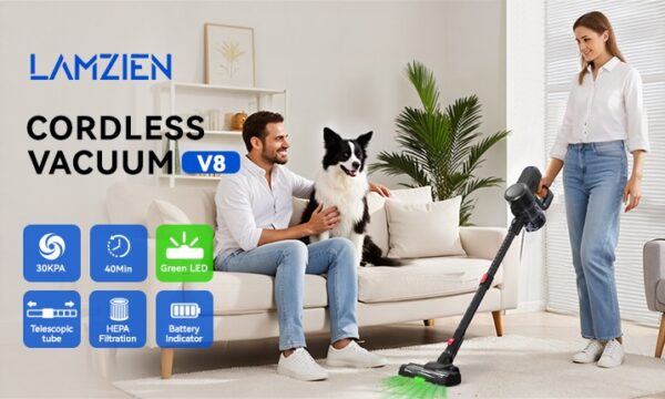 Aspirador Vertical Sem Fios V8 30000Pa 40min Autonomia LAMZIEN