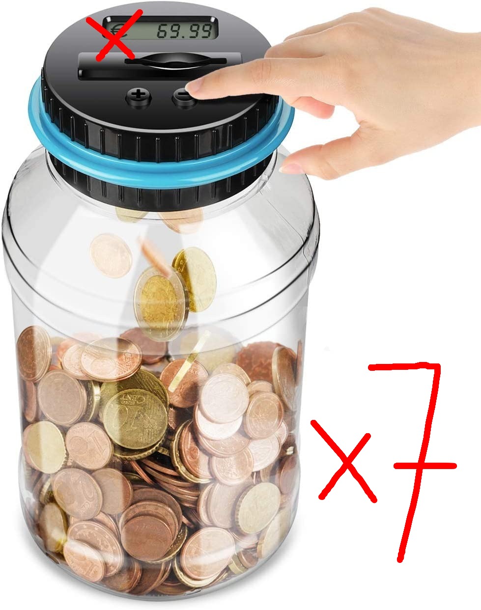 (7 Uni.) Mealheiros Digitais com Contagem Automática Ecrã LCD e Grande Capacidade 1,8L