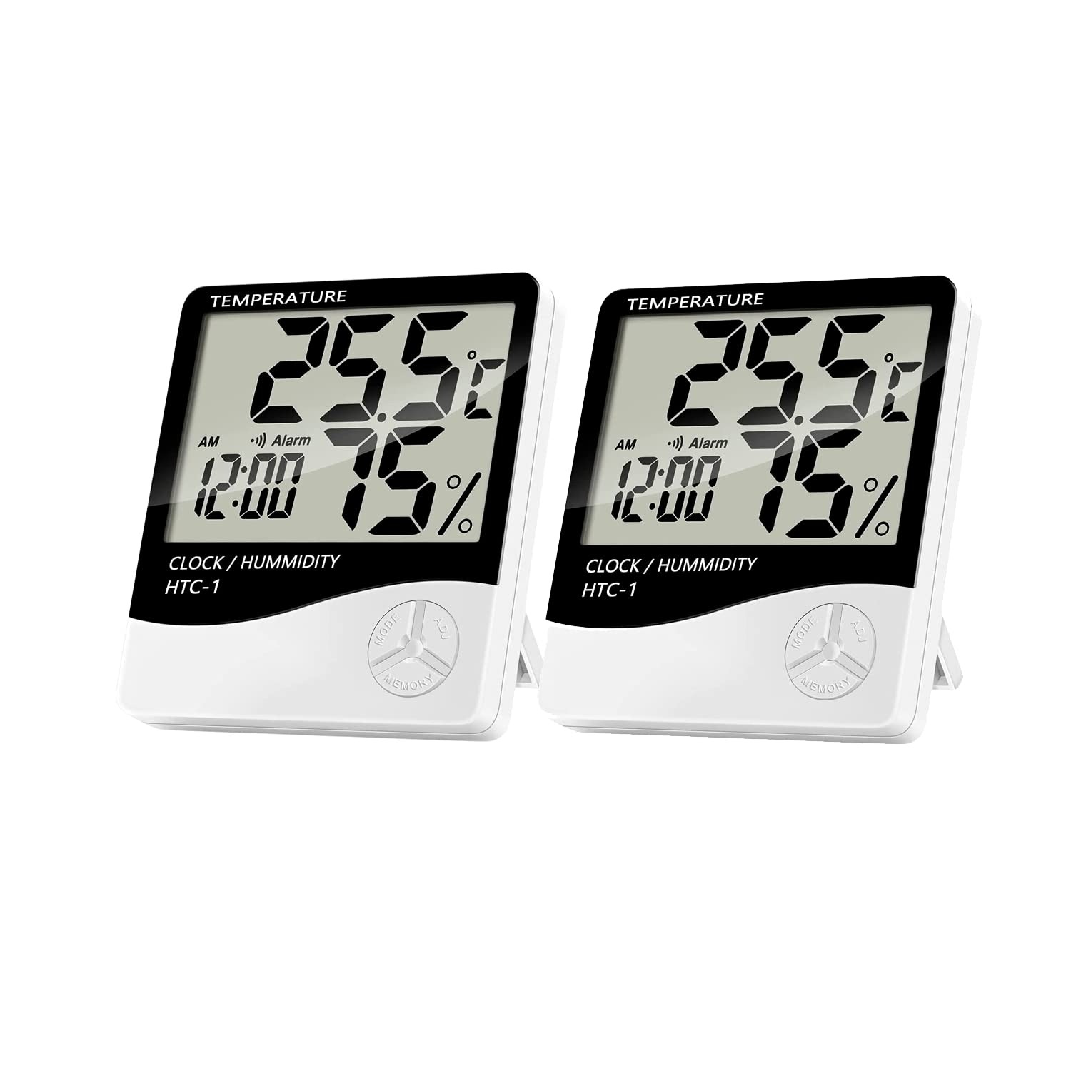 (Pack 2) Termómetro Digital com Higrómetro e Relógio Ecrã LCD - Branco