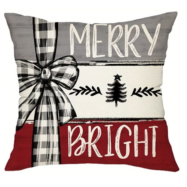 (45x45cm) Fronha de Almofada Natal Merry Bright - Vermelho e Branco