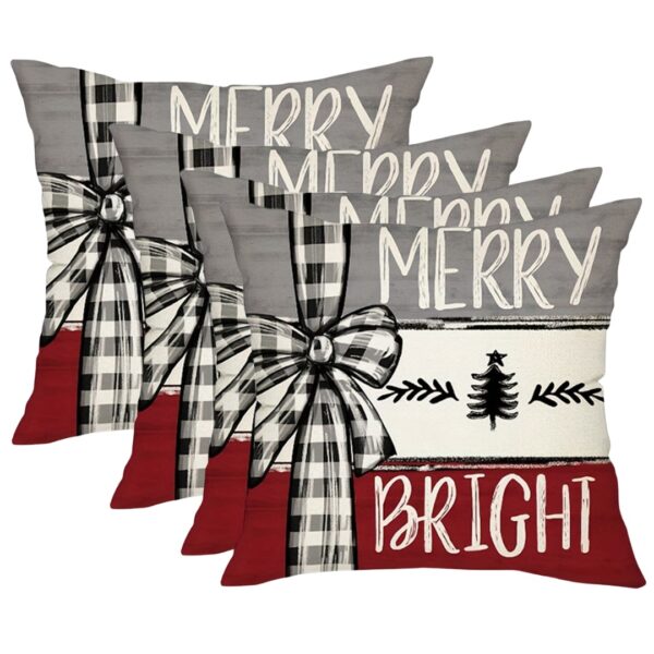 (45x45cm) Fronha de Almofada Natal Merry Bright - Vermelho e Branco