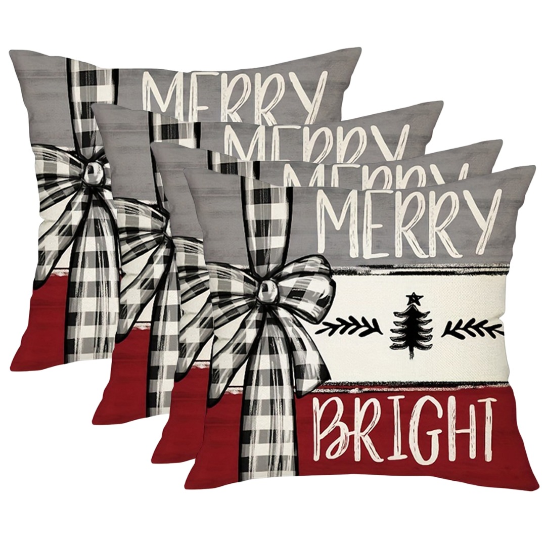 (45x45cm) Fronha de Almofada Natal Merry Bright - Vermelho e Branco