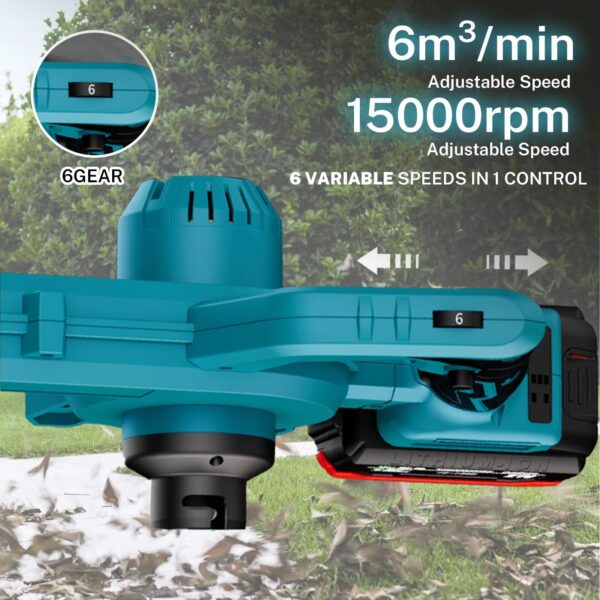 Soprador e Aspirador de Folhas a Bateria 3000mAh 6 Velocidades 360m³/h - Preto