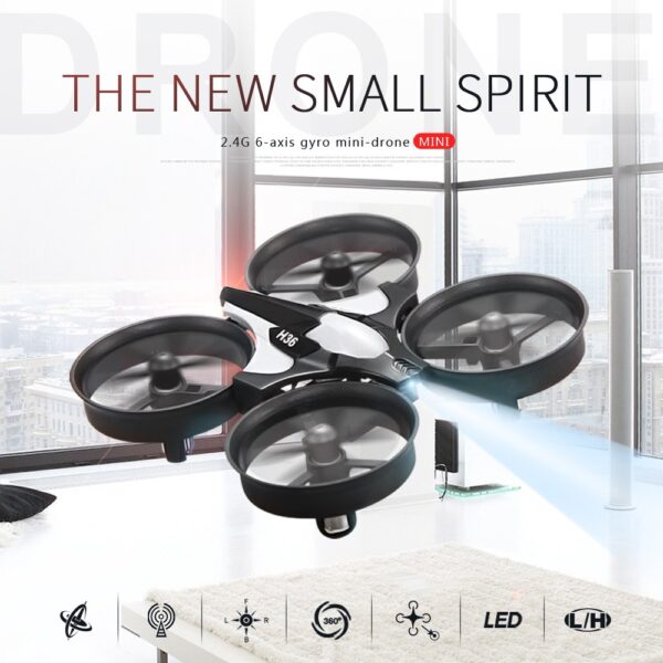 Mini Drone H36 Giroscópio 6 Eixos Modo Headless e Rotação 360° - Cinza