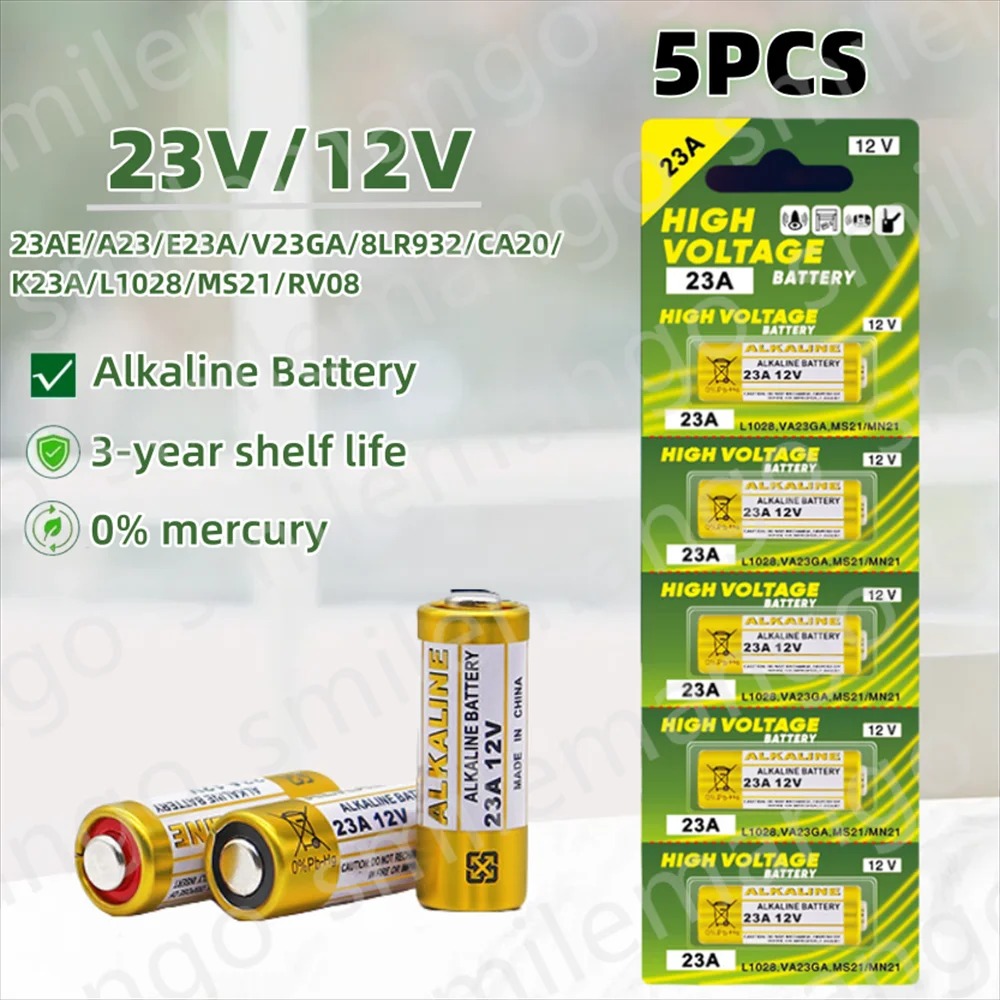(x5) Pilha 23A Alcalina 12V A23  MN21 para Comandos e Campainhas