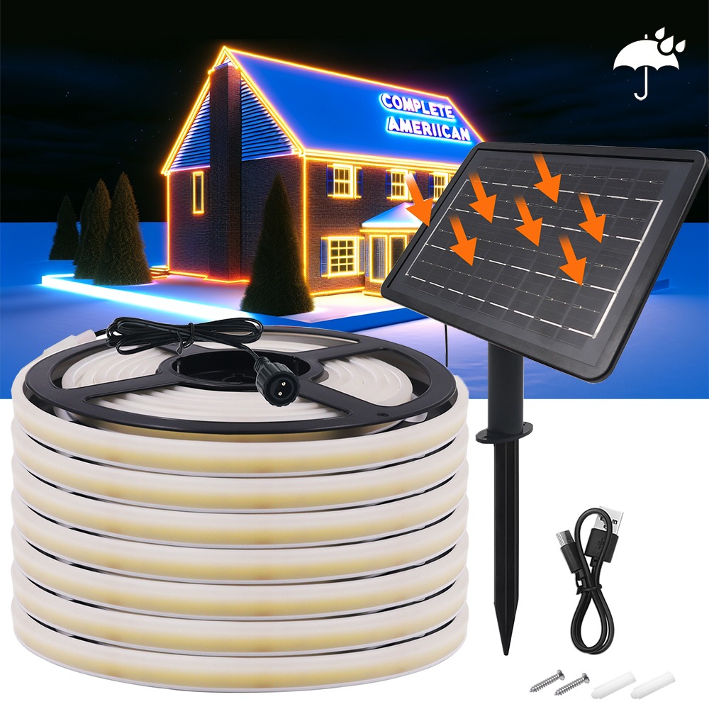 (0.5m) Fita LED Néon Solar 320 LEDs/m 8 Modos IP68 Exterior - Branco Quente
