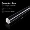 (20x500mm) Barra de Acrílico Transparente Redonda Sólida