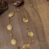 Cinto de Corrente Ajustável com Moedas Vintage Boho Dourado 120 cm