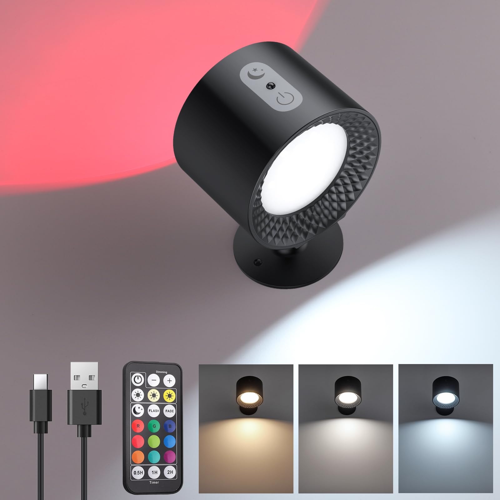 Aplique de Parede RGB e 3 Temperaturas de Cor 360° Recarregável EJOOY
