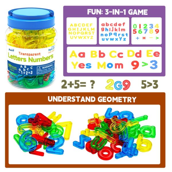 Brinquedo Educativo Letras e Números Transparentes Ortografia e Contagem - Multicor