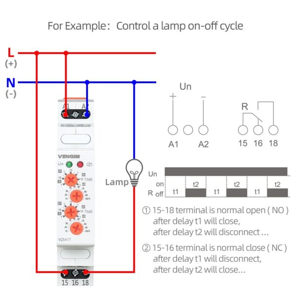 Relé Temporizador Cíclico Assimétrico 220V-240V AC Ajustável Duplo