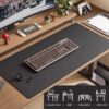 (100x50 cm) Tapete de Secretária em Couro PU Impermeável para Escritório e Gaming - Preto e Cinza