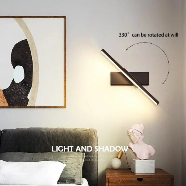 (30cm) Aplique de Parede Preto LED Rotativo Moderno para Espelho e Quarto - Lâmpada Branco Frio
