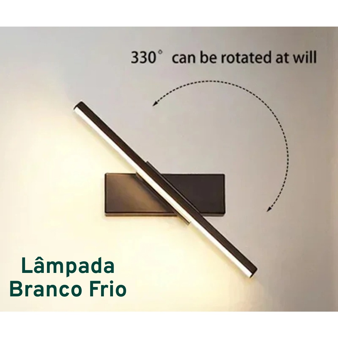 (30cm) Aplique de Parede Preto LED Rotativo Moderno para Espelho e Quarto - Lâmpada Branco Frio