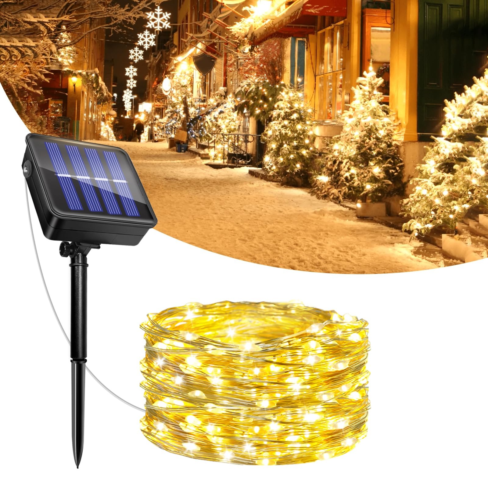 (5m) Grinalda Solar Caldarax 50 LED 8 Modos Impermeável IP65 - Branco Quente