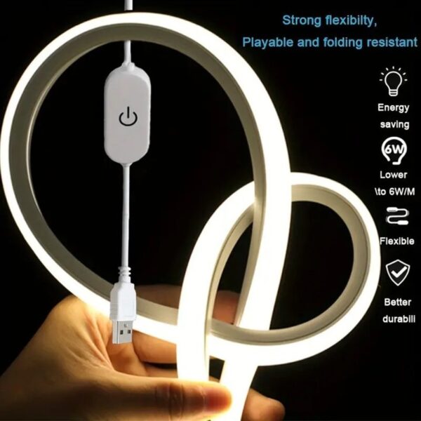 (5m) Fita LED Neon USB Regulável com Sensor de Toque 4500K Branco Natural