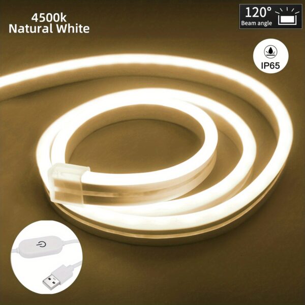 (5m) Fita LED Neon USB Regulável com Sensor de Toque 4500K Branco Natural