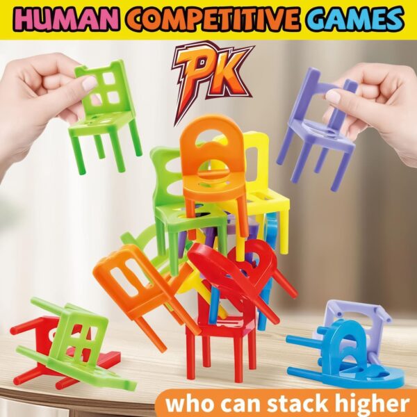 Jogo de Equilíbrio Torre de Cadeiras Empilháveis Educativo e Sensorial - Colorido