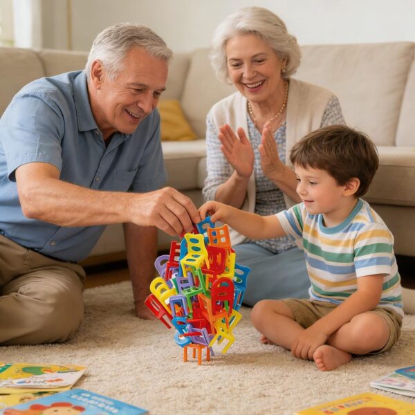 Jogo de Equilíbrio Torre de Cadeiras Empilháveis Educativo e Sensorial - Colorido