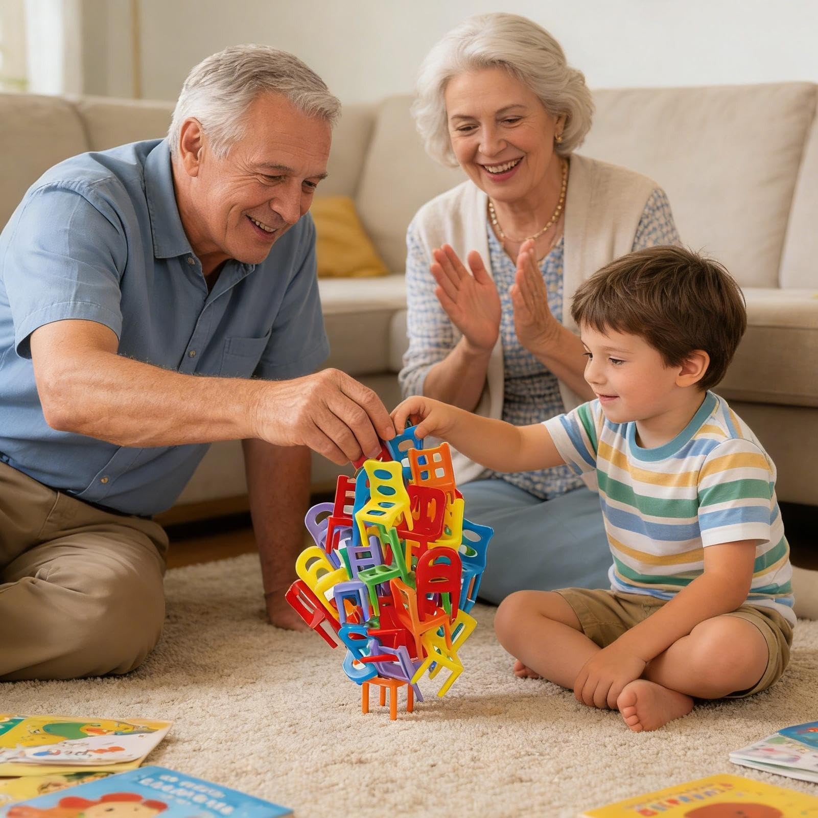 Jogo de Equilíbrio Torre de Cadeiras Empilháveis Educativo e Sensorial - Colorido
