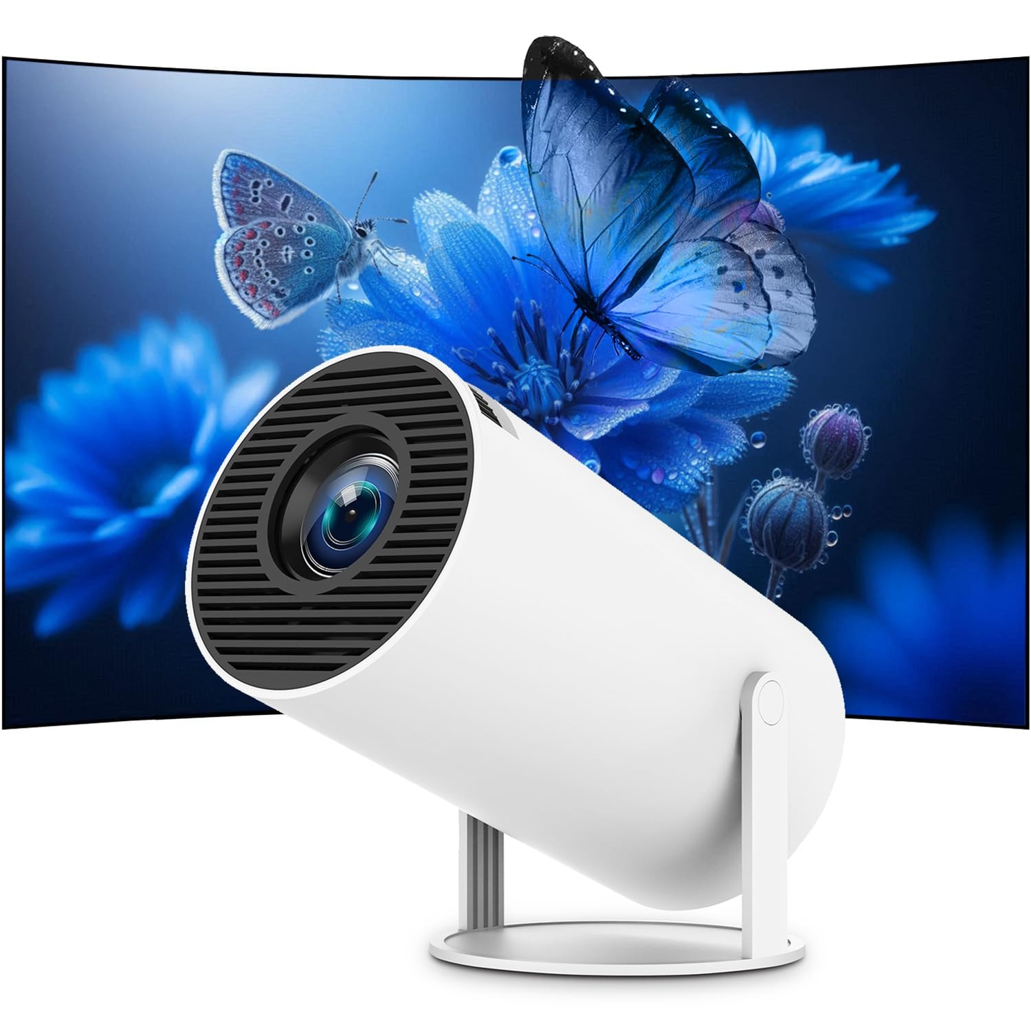 Mini Projetor 4K WiFi 6 Android 11 Rotação 180° Keystone Automático - Branco